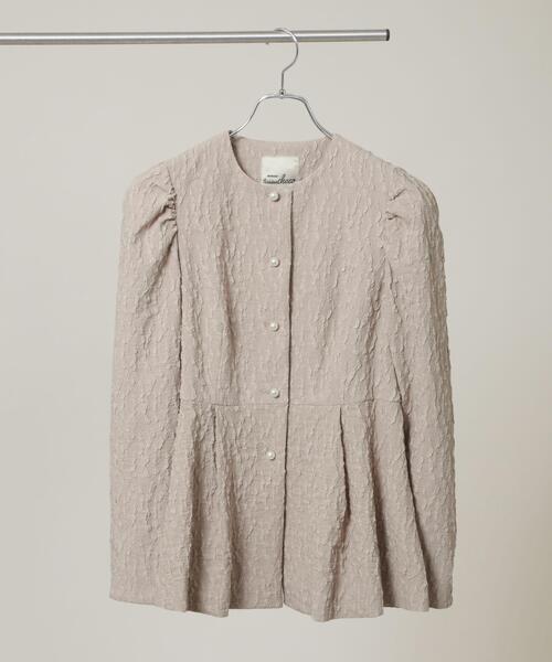 troisiemeCHACO(トロワズィエムチャコ)の「troisieme chaco/別注 PUFFY JACQUARD ジャケット(ノーカラージャケット・レディース・ベージュ/ネイビー・38)」の10枚目の写真