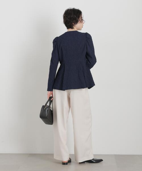 troisiemeCHACO(トロワズィエムチャコ)の「troisieme chaco/別注 PUFFY JACQUARD ジャケット(ノーカラージャケット・レディース・ベージュ/ネイビー・38)」の16枚目の写真