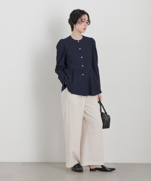 troisiemeCHACO(トロワズィエムチャコ)の「troisieme chaco/別注 PUFFY JACQUARD ジャケット(ノーカラージャケット・レディース・ベージュ/ネイビー・38)」の17枚目の写真