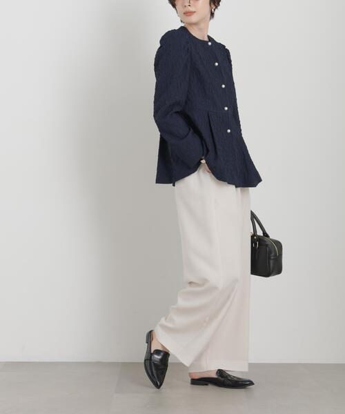 troisiemeCHACO(トロワズィエムチャコ)の「troisieme chaco/別注 PUFFY JACQUARD ジャケット(ノーカラージャケット・レディース・ベージュ/ネイビー・38)」の18枚目の写真