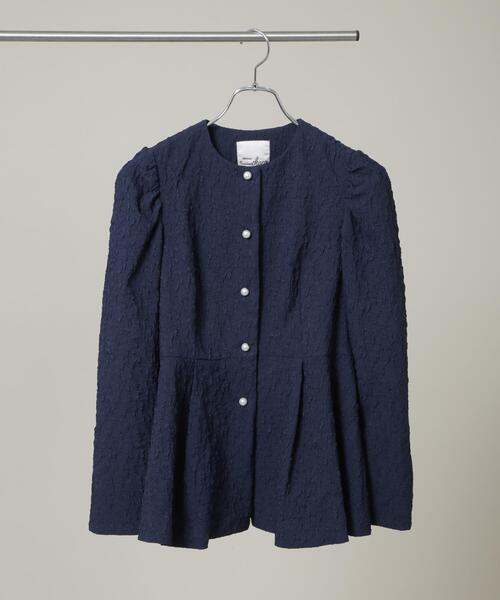 troisiemeCHACO(トロワズィエムチャコ)の「troisieme chaco/別注 PUFFY JACQUARD ジャケット(ノーカラージャケット・レディース・ベージュ/ネイビー・38)」の19枚目の写真