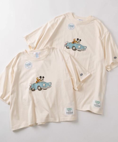 Disney(ディズニー)の「【71】【DISCUS/ディスカス】×【Disney/ディズニー】ミッキーマウス ショート丈/レギュラー丈 レトロデザイン プリントTシャツ/ワンポイント刺繍/レディース(Tシャツ/カットソー・レディース・ホワイト系3/ブラック系2/ホワイト系/ホワイト系1/ホワイト系2/ブラック系1/ブラック系3/ブラック系・M/L)」の3枚目の写真