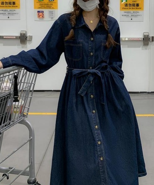 FAVORITO(ファヴォリート)の「デニムシャツワンピース(ワンピース・レディース・ブルー・M/L/XL)」の5枚目の写真