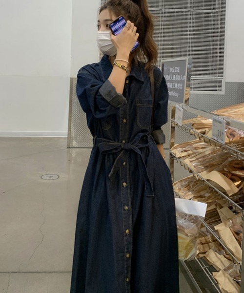 FAVORITO(ファヴォリート)の「デニムシャツワンピース(ワンピース・レディース・ブルー・M/L/XL)」の9枚目の写真