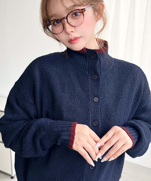 moment+(モーメントプラス)の「ハイネックバイカラーカーディガン〈手洗い可能〉(カーディガン/ボレロ・レディース・ナチュラル/ネイビー/ブラウン/チャコールグレー/グレー・M)」の12枚目の写真