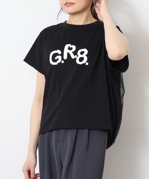 EGLANTINE(エグランティーヌ)の「EGLANTINE バックチュール発砲プリントドルマンカットソー 半袖(Tシャツ/カットソー・レディース・ベージュ・40)」の4枚目の写真