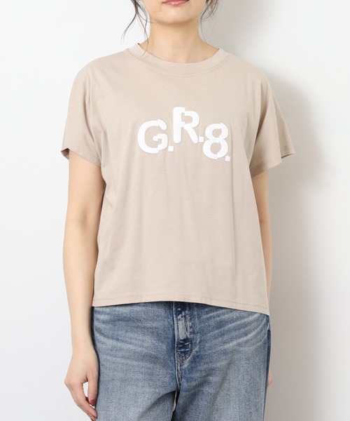 EGLANTINE(エグランティーヌ)の「EGLANTINE バックチュール発砲プリントドルマンカットソー 半袖(Tシャツ/カットソー・レディース・ベージュ・40)」の20枚目の写真