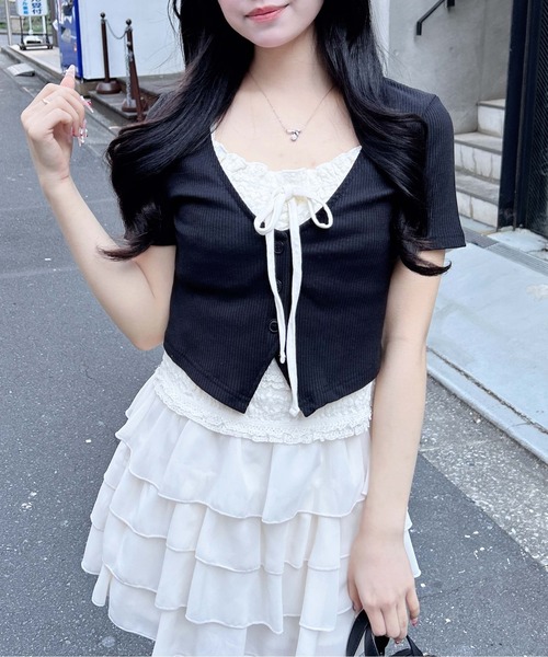 INGNI(イング)の「レイヤードカーデトップス(Tシャツ/カットソー・レディース・ブラック系5/グレー系その他6/ベージュ系6/ブラック×グレー・M)」の19枚目の写真