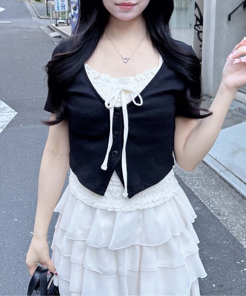 INGNI(イング)の「レイヤードカーデトップス(Tシャツ/カットソー・レディース・ブラック系5/グレー系その他6/ベージュ系6/ブラック×グレー・M)」の20枚目の写真