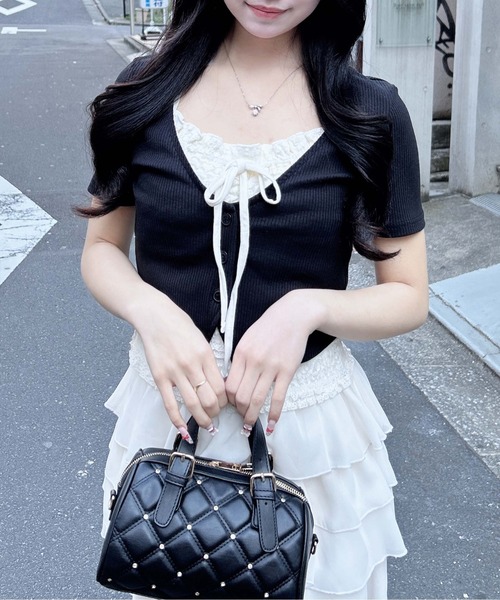 INGNI(イング)の「レイヤードカーデトップス(Tシャツ/カットソー・レディース・ブラック系5/グレー系その他6/ベージュ系6/ブラック×グレー・M)」の21枚目の写真