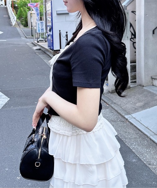 INGNI(イング)の「レイヤードカーデトップス(Tシャツ/カットソー・レディース・ブラック系5/グレー系その他6/ベージュ系6/ブラック×グレー・M)」の22枚目の写真