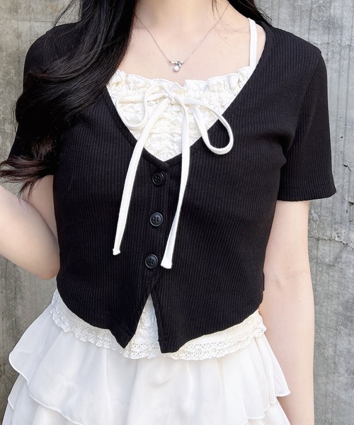 INGNI(イング)の「レイヤードカーデトップス(Tシャツ/カットソー・レディース・ブラック系5/グレー系その他6/ベージュ系6/ブラック×グレー・M)」の14枚目の写真