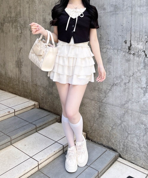 INGNI(イング)の「レイヤードカーデトップス(Tシャツ/カットソー・レディース・ブラック系5/グレー系その他6/ベージュ系6/ブラック×グレー・M)」の17枚目の写真