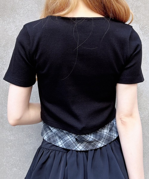 INGNI(イング)の「レイヤードカーデトップス(Tシャツ/カットソー・レディース・ブラック系5/グレー系その他6/ベージュ系6/ブラック×グレー・M)」の9枚目の写真