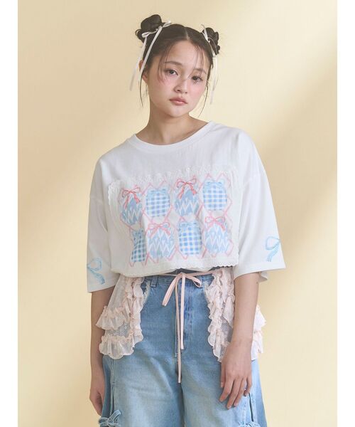 merry jenny(メリージェニー)の「ひみつのゆらめきフレームTee(Tシャツ/カットソー・レディース・ブルー/オフホワイト・FREE)」の3枚目の写真