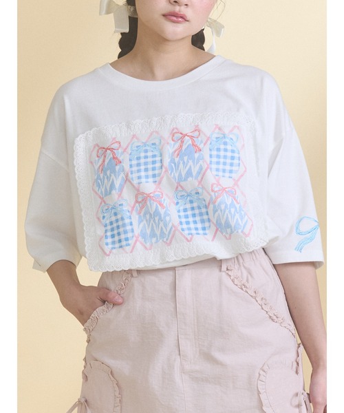 merry jenny(メリージェニー)の「ひみつのゆらめきフレームTee(Tシャツ/カットソー・レディース・ブルー/オフホワイト・FREE)」の1枚目の写真