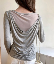 バックシアードレープ長袖Tシャツ