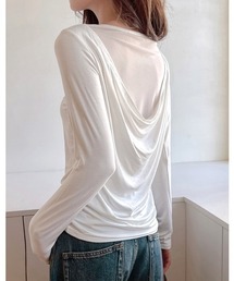 バックシアードレープ長袖Tシャツ