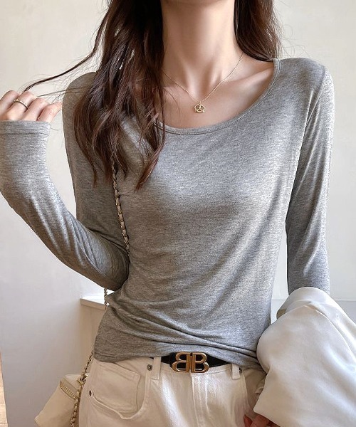 SHEENA(シーナ)の「バックシアードレープ長袖Tシャツ(Tシャツ/カットソー・レディース・ホワイト/ブラック/グレー・M)」の5枚目の写真