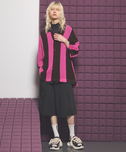 [UNISEX] Вязаная футболка с жаккардовой сеткой «Random Stripe Mesh» — MAISON SPECIAL