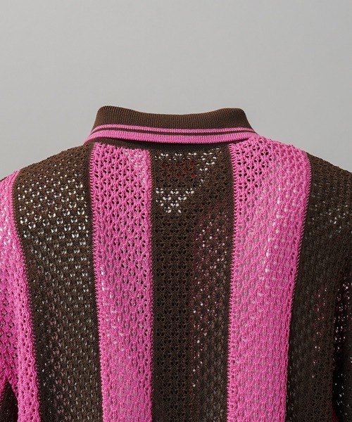 MAISON SPECIAL（メゾンスペシャル）の「《UNISEX》Random Stripe Mesh Jacquard Prime-Over Short Sleeve Knit Shirt/ランダムストライプメッシュジャガードプライムオーバーショートスリーブニットシャツ【MAISON SPECIAL/メゾンスペシャル】（シャツ/ブラウス・メンズ・ブラック/ピンク・0/1/2）」の11枚目の写真