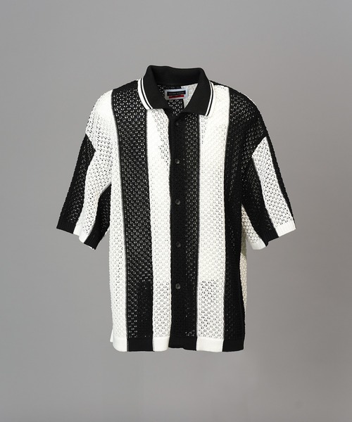 MAISON SPECIAL（メゾンスペシャル）の「《UNISEX》Random Stripe Mesh Jacquard Prime-Over Short Sleeve Knit Shirt/ランダムストライプメッシュジャガードプライムオーバーショートスリーブニットシャツ【MAISON SPECIAL/メゾンスペシャル】（シャツ/ブラウス・メンズ・ブラック/ピンク・0/1/2）」の20枚目の写真