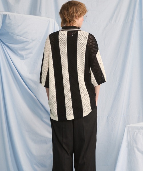 MAISON SPECIAL（メゾンスペシャル）の「《UNISEX》Random Stripe Mesh Jacquard Prime-Over Short Sleeve Knit Shirt/ランダムストライプメッシュジャガードプライムオーバーショートスリーブニットシャツ【MAISON SPECIAL/メゾンスペシャル】（シャツ/ブラウス・メンズ・ブラック/ピンク・0/1/2）」の19枚目の写真
