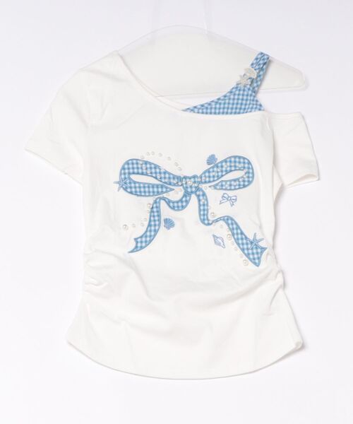 HOOK（フック）の「HOOK for girls　ギンガムリボンワンショルダー半袖トップス (SS)（Tシャツ/カットソー・レディース・ホワイト/ブラック・FREE）」の21枚目の写真