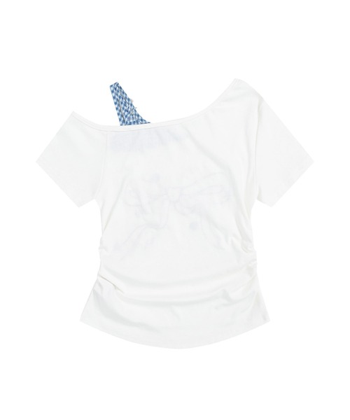 HOOK（フック）の「HOOK for girls　ギンガムリボンワンショルダー半袖トップス (SS)（Tシャツ/カットソー・レディース・ホワイト/ブラック・FREE）」の6枚目の写真