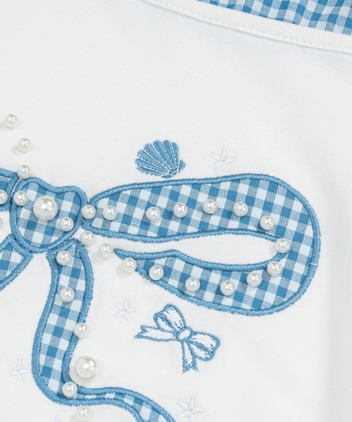 HOOK（フック）の「HOOK for girls　ギンガムリボンワンショルダー半袖トップス (SS)（Tシャツ/カットソー・レディース・ホワイト/ブラック・FREE）」の11枚目の写真