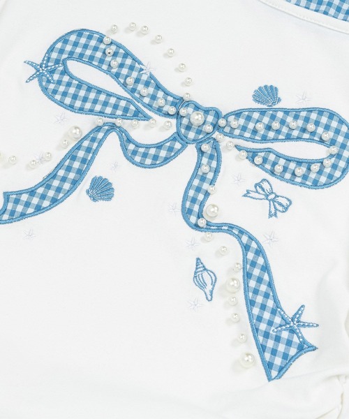 HOOK（フック）の「HOOK for girls　ギンガムリボンワンショルダー半袖トップス (SS)（Tシャツ/カットソー・レディース・ホワイト/ブラック・FREE）」の13枚目の写真