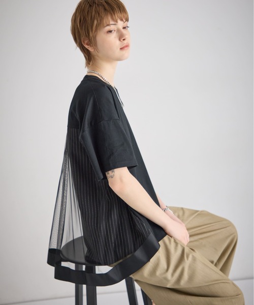 ATSURO TAYAMA（アツロウタヤマ）の「メッシュ使い重ね着風プルオーバー（Tシャツ/カットソー・レディース・オフホワイト/ブラック・M/L）」の20枚目の写真