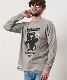 mlt5691- 5.6ozコットン天竺 WARNING BEARフォームプリントLS Tシャツ(624-02905)