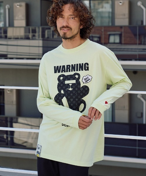 STUD MUFFIN（スタッドマフィン）の「mlt5691- 5.6ozコットン天竺 WARNING BEARフォームプリントLS Tシャツ(624-02905)（Tシャツ/カットソー・メンズ・ブラック/チャコールグレー/ホワイト/ライトグリーン・2/3/4）」の4枚目の写真