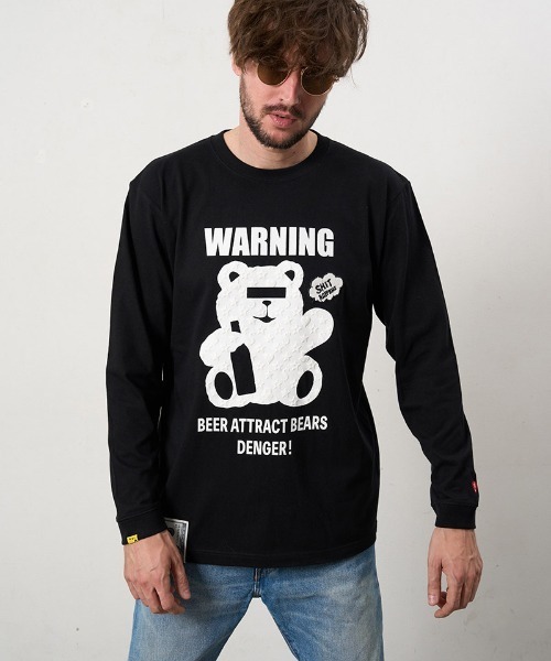 STUD MUFFIN（スタッドマフィン）の「mlt5691- 5.6ozコットン天竺 WARNING BEARフォームプリントLS Tシャツ(624-02905)（Tシャツ/カットソー・メンズ・ブラック/チャコールグレー/ホワイト/ライトグリーン・2/3/4）」の2枚目の写真