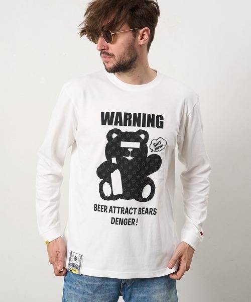STUD MUFFIN（スタッドマフィン）の「mlt5691- 5.6ozコットン天竺 WARNING BEARフォームプリントLS Tシャツ(624-02905)（Tシャツ/カットソー・メンズ・ブラック/チャコールグレー/ホワイト/ライトグリーン・2/3/4）」の19枚目の写真