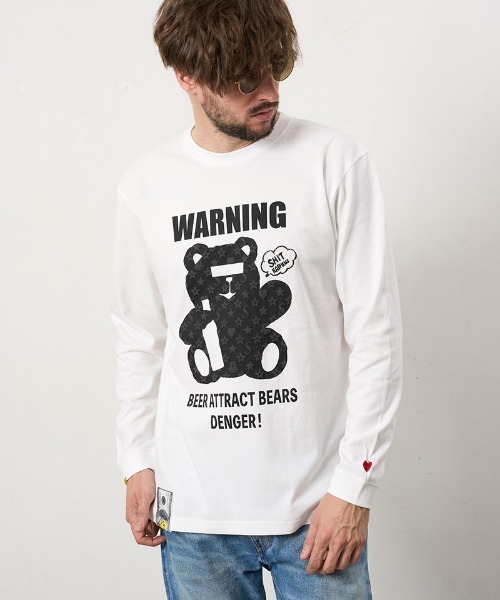 STUD MUFFIN（スタッドマフィン）の「mlt5691- 5.6ozコットン天竺 WARNING BEARフォームプリントLS Tシャツ(624-02905)（Tシャツ/カットソー・メンズ・ブラック/チャコールグレー/ホワイト/ライトグリーン・2/3/4）」の20枚目の写真