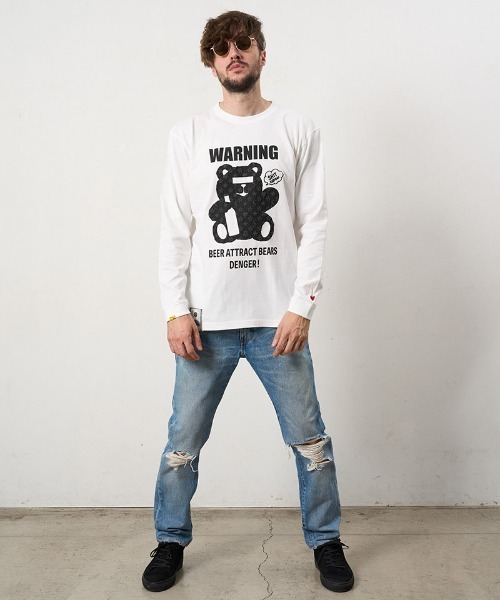 STUD MUFFIN（スタッドマフィン）の「mlt5691- 5.6ozコットン天竺 WARNING BEARフォームプリントLS Tシャツ(624-02905)（Tシャツ/カットソー・メンズ・ブラック/チャコールグレー/ホワイト/ライトグリーン・2/3/4）」の21枚目の写真