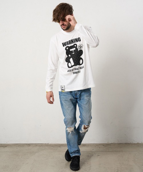 STUD MUFFIN（スタッドマフィン）の「mlt5691- 5.6ozコットン天竺 WARNING BEARフォームプリントLS Tシャツ(624-02905)（Tシャツ/カットソー・メンズ・ブラック/チャコールグレー/ホワイト/ライトグリーン・2/3/4）」の22枚目の写真