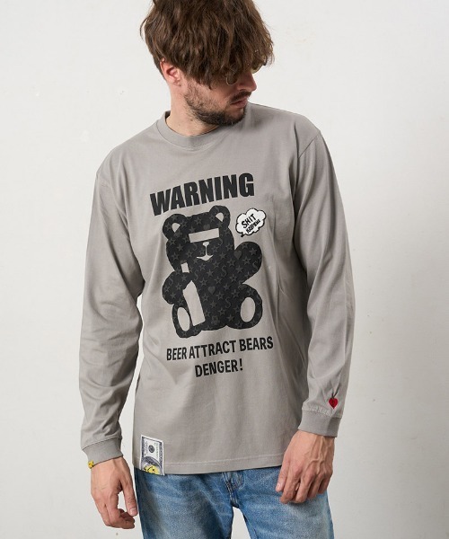 STUD MUFFIN（スタッドマフィン）の「mlt5691- 5.6ozコットン天竺 WARNING BEARフォームプリントLS Tシャツ(624-02905)（Tシャツ/カットソー・メンズ・ブラック/チャコールグレー/ホワイト/ライトグリーン・2/3/4）」の18枚目の写真