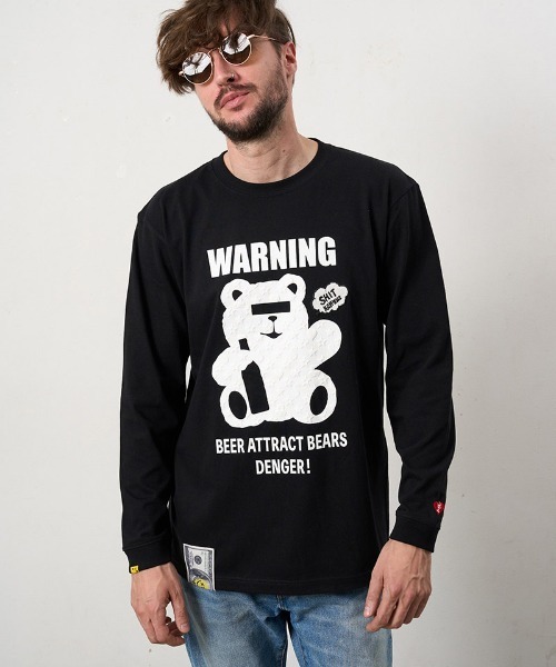 STUD MUFFIN（スタッドマフィン）の「mlt5691- 5.6ozコットン天竺 WARNING BEARフォームプリントLS Tシャツ(624-02905)（Tシャツ/カットソー・メンズ・ブラック/チャコールグレー/ホワイト/ライトグリーン・2/3/4）」の9枚目の写真