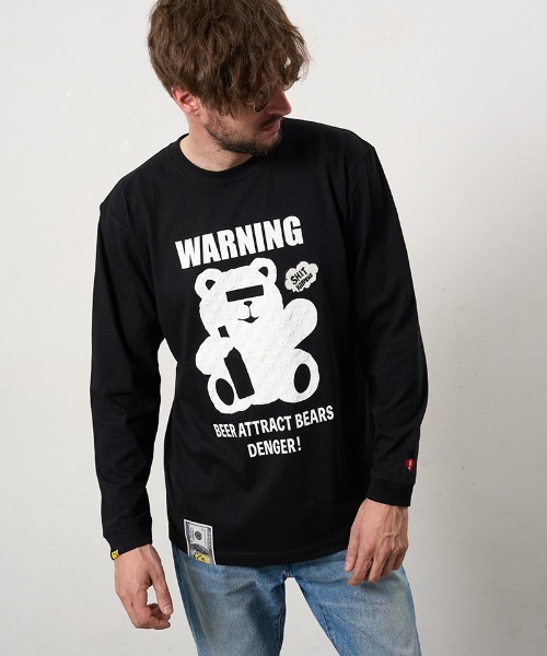 STUD MUFFIN（スタッドマフィン）の「mlt5691- 5.6ozコットン天竺 WARNING BEARフォームプリントLS Tシャツ(624-02905)（Tシャツ/カットソー・メンズ・ブラック/チャコールグレー/ホワイト/ライトグリーン・2/3/4）」の10枚目の写真