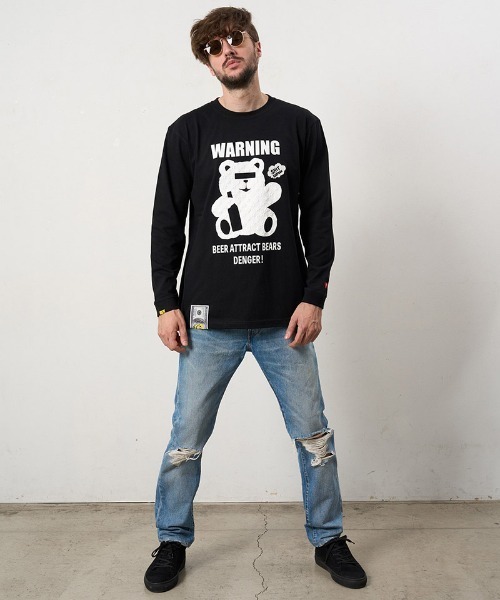 STUD MUFFIN（スタッドマフィン）の「mlt5691- 5.6ozコットン天竺 WARNING BEARフォームプリントLS Tシャツ(624-02905)（Tシャツ/カットソー・メンズ・ブラック/チャコールグレー/ホワイト/ライトグリーン・2/3/4）」の11枚目の写真