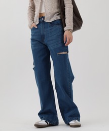 デニムダメージストレートパンツ