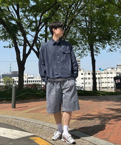 GOSTREET（ゴーストリート）の「デニムストライプバミューダバンディングパンツ濃紺（その他パンツ・メンズ・ブルー系その他・FREE）」の5枚目の写真