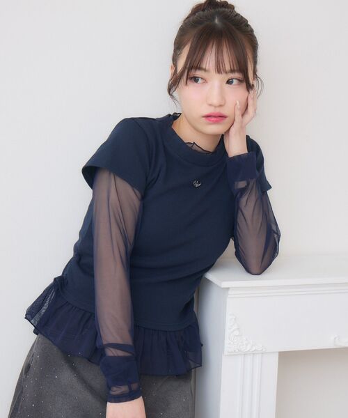 ems excite(エムズエキサイト)の「シアーレイヤードCT(Tシャツ/カットソー・レディース・ブラック/ライトグレー/ダークブルー・FREE)」の1枚目の写真