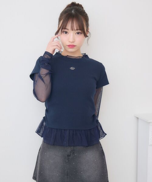 ems excite(エムズエキサイト)の「シアーレイヤードCT(Tシャツ/カットソー・レディース・ブラック/ライトグレー/ダークブルー・FREE)」の4枚目の写真