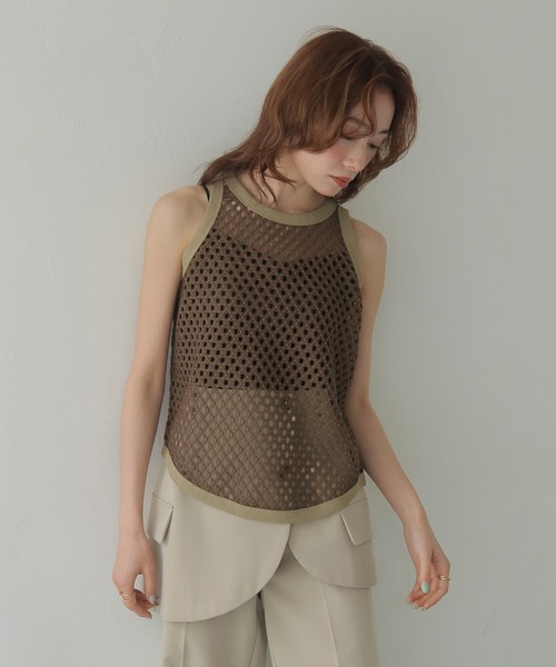 CLEIO（クレイオ）の「【CLEIO】メッシュアメリカンスリーブタンクトップ MESH AMERICAN SLEEVE TANK TOP（タンクトップ・レディース・ブラウン/ブルー/チャコールグレー/アイボリー・FREE）」の4枚目の写真
