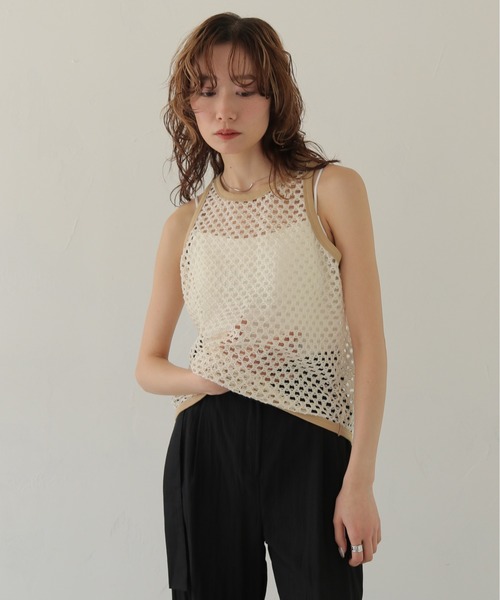 CLEIO（クレイオ）の「【CLEIO】メッシュアメリカンスリーブタンクトップ MESH AMERICAN SLEEVE TANK TOP（タンクトップ・レディース・ブラウン/ブルー/チャコールグレー/アイボリー・FREE）」の2枚目の写真