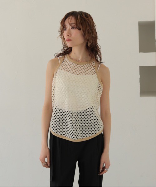 CLEIO（クレイオ）の「【CLEIO】メッシュアメリカンスリーブタンクトップ MESH AMERICAN SLEEVE TANK TOP（タンクトップ・レディース・ブラウン/ブルー/チャコールグレー/アイボリー・FREE）」の5枚目の写真